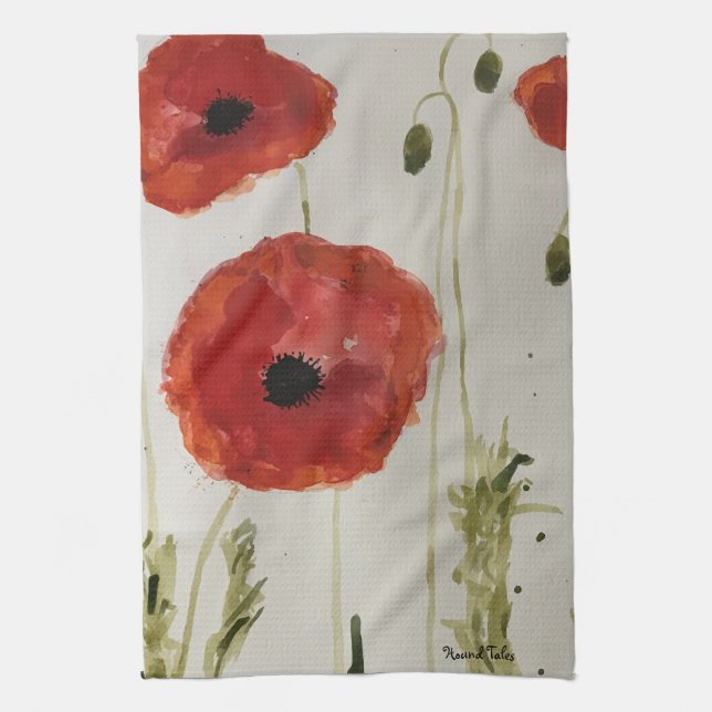 Red Poppies on a Tea Towel / Kitchen Towel (Vertical)