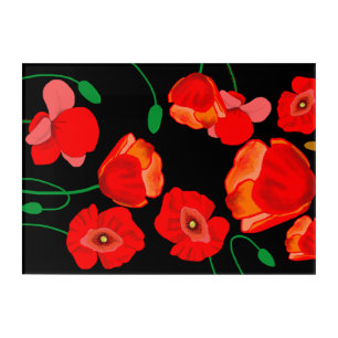 Red poppies on black background illustration acrylic print