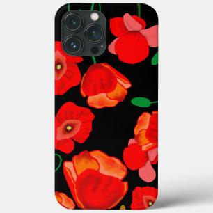Red poppies on black background illustration  iPhone 13 pro max case