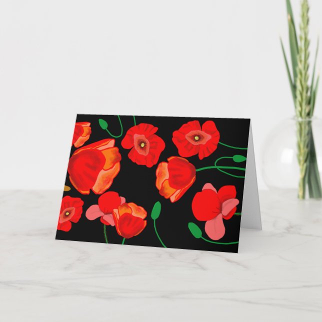 Red poppies on black background illustration  holiday card (Front)