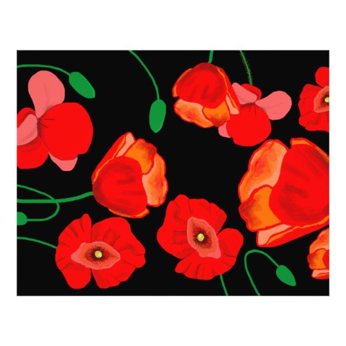 Red poppies on black background illustration  photo print