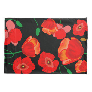 Red poppies on black background illustration   pillow case