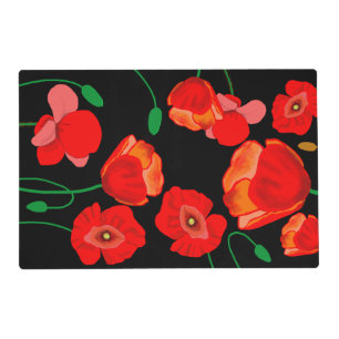 Red poppies on black background illustration placemat