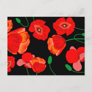 Red poppies on black background illustration postcard