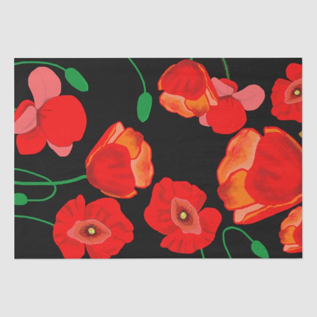 Red poppies on black background illustration  tissue paper (Front)
