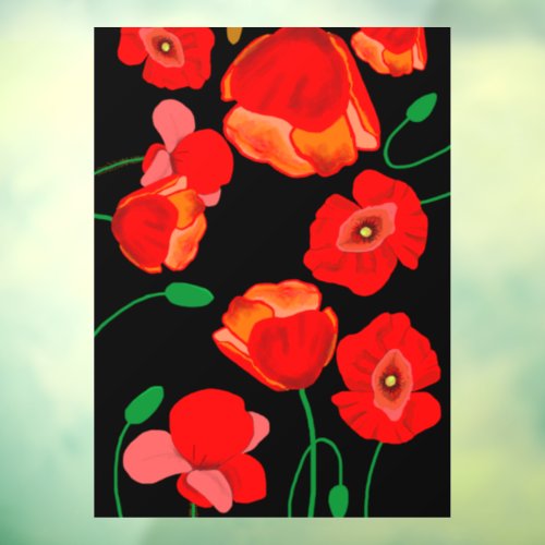 Red poppies on black background illustration  window cling