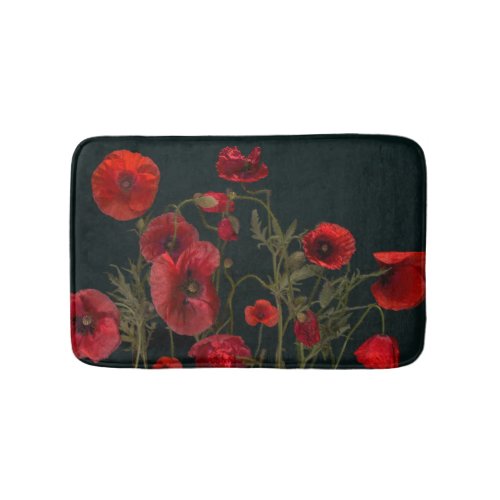 Red Poppies On Black Bath Mat