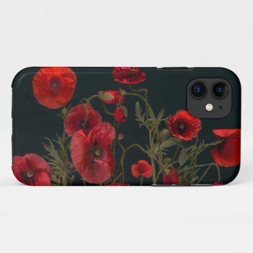 Red Poppies On Black  iPhone 11 Case