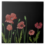 Red poppies on black kitchen tile