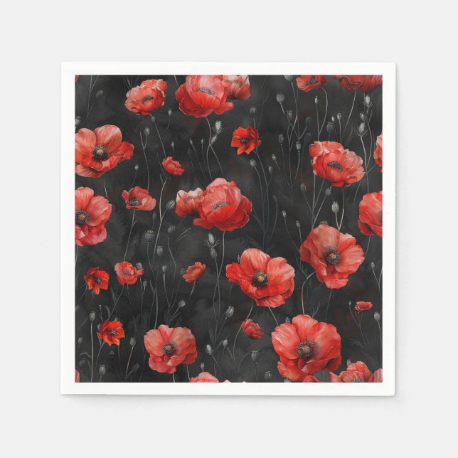 Red poppies on black napkins (Front)