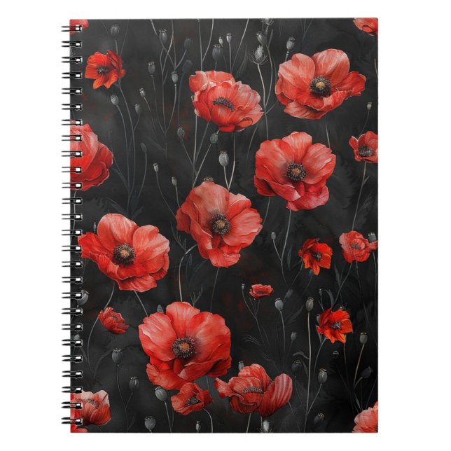 Red poppies on black notebook (Front)