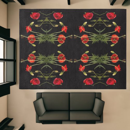 Red Poppies On Black Rug