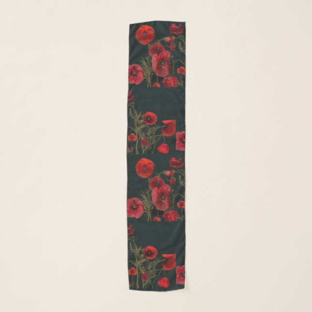 Red Poppies On Black Scarf (Front)