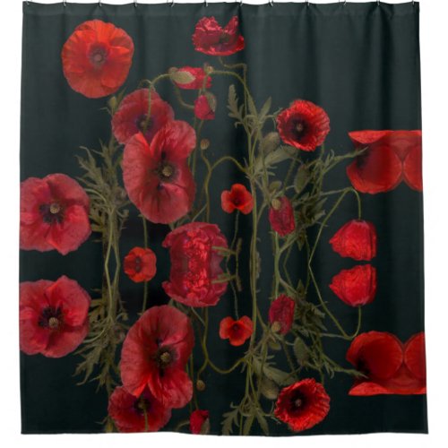 Red Poppies On Black Shower Curtain