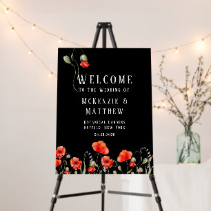 Red Poppies On Black Wedding Welcome Sign