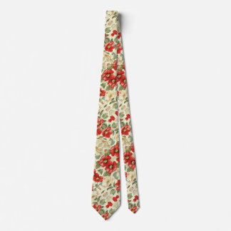 Red Poppies on Cream Neck Tie