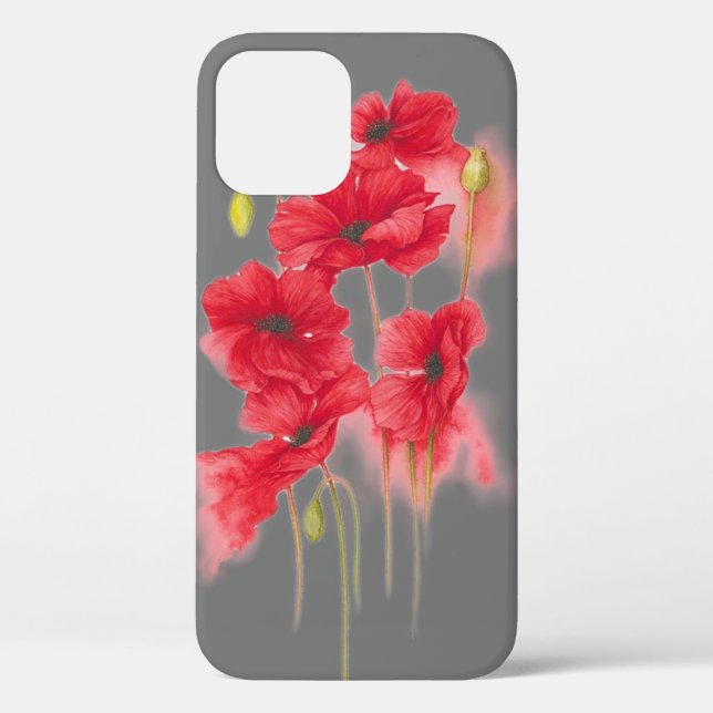 red poppies on gray Case-Mate iPhone case (Back)