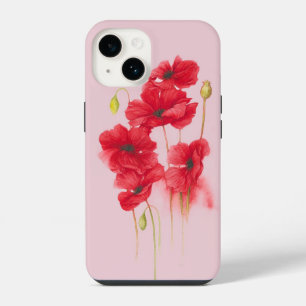 Red Poppies On Pink Blush iPhone 14 Case