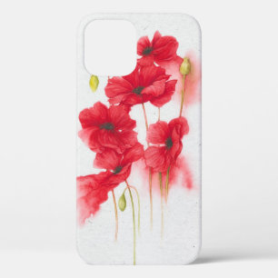 red poppies on speckled gray iPhone 12 case
