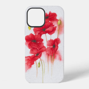 red poppies on speckled gray iPhone 12 case