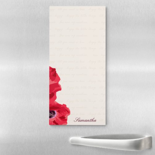 Red Poppies on Text Background Personalized Magnetic Notepad