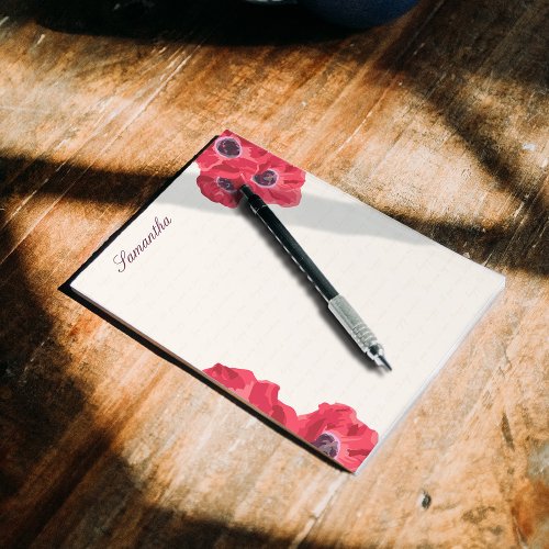 Red Poppies on Text Background Personalized Notepad