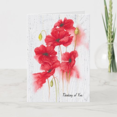 red poppies on whitewashed wood card