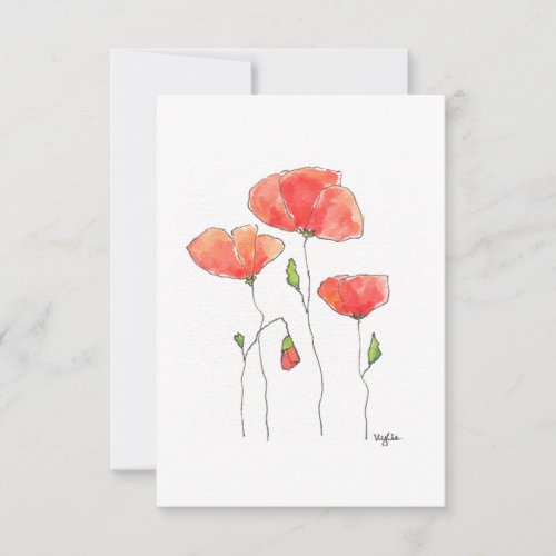 Red Poppies Original Watercolour Thank You Card