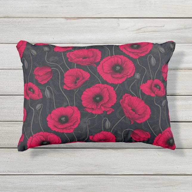 Red Poppies Outdoor Pillow (Front)