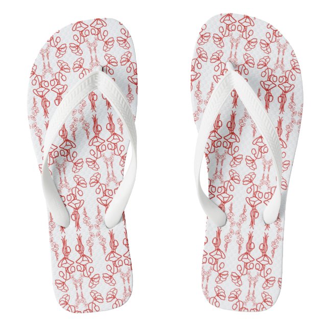 Red Poppies Outline Pattern on White to Customize Flip Flops (Footbed)