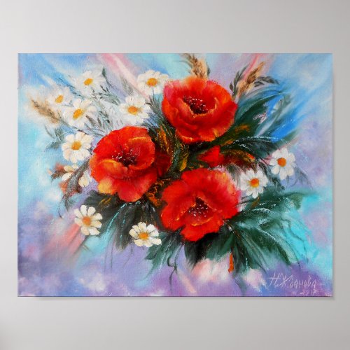 Red poppies painting wall art