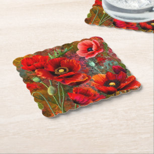 Red Poppies Paper Coasters