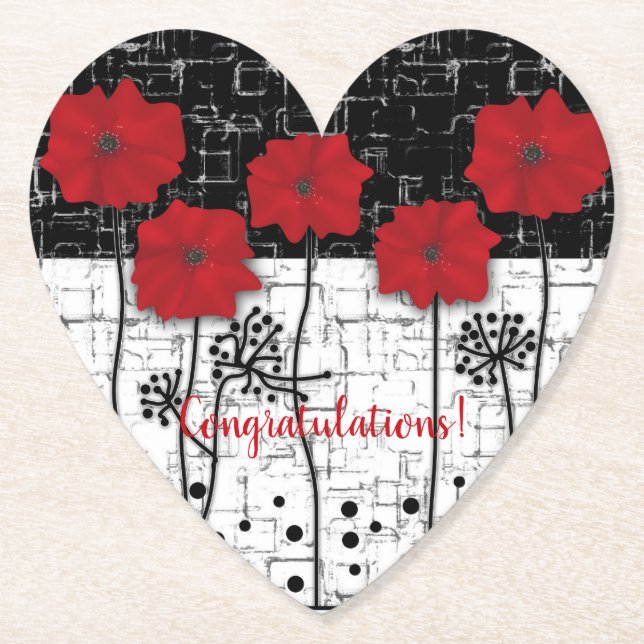 Red poppies paper plates paper coaster (Front)