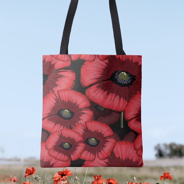 Red Poppies Pattern Bold Floral Tote Bag (Pop your things into this pretty poppy tote bag. Perfect!)