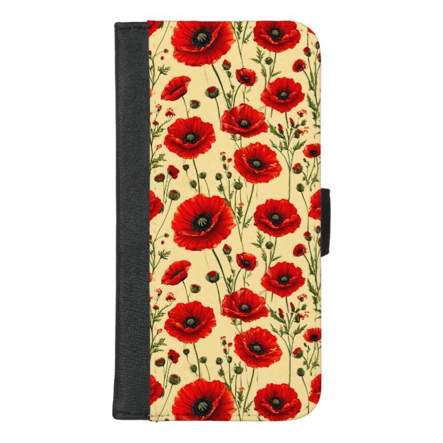 Red poppies pattern Elegant Botanical Design Gift  iPhone Wallet Case (Front)
