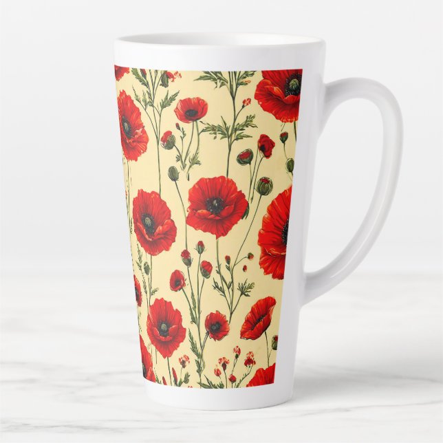 Red poppies pattern latte mug (Right)