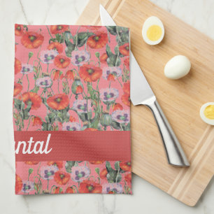 Red Poppies Pattern Personalized Kitchen Towel