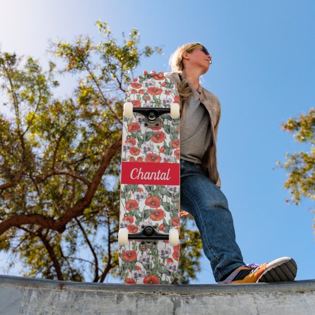 Red Poppies Pattern Personalized  Skateboard (Outdoor 1)