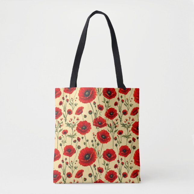 Red poppies pattern tote bag (Front)