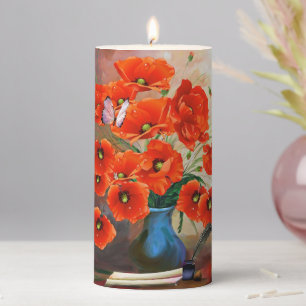 Red Poppies Personalize House Blessing Prayer Pillar Candle