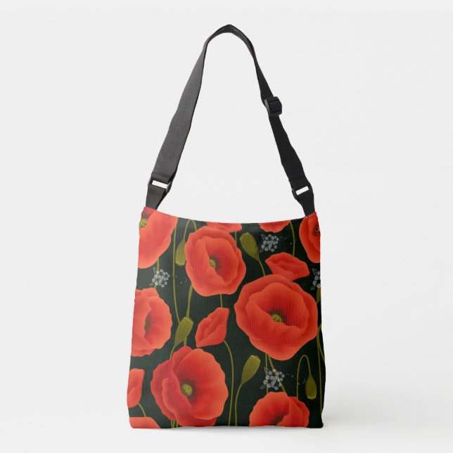 Red Poppies Personalized Crossbody Bag (Front)