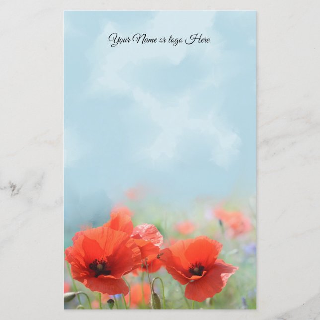 Red Poppies Personalized Stationery (Front)