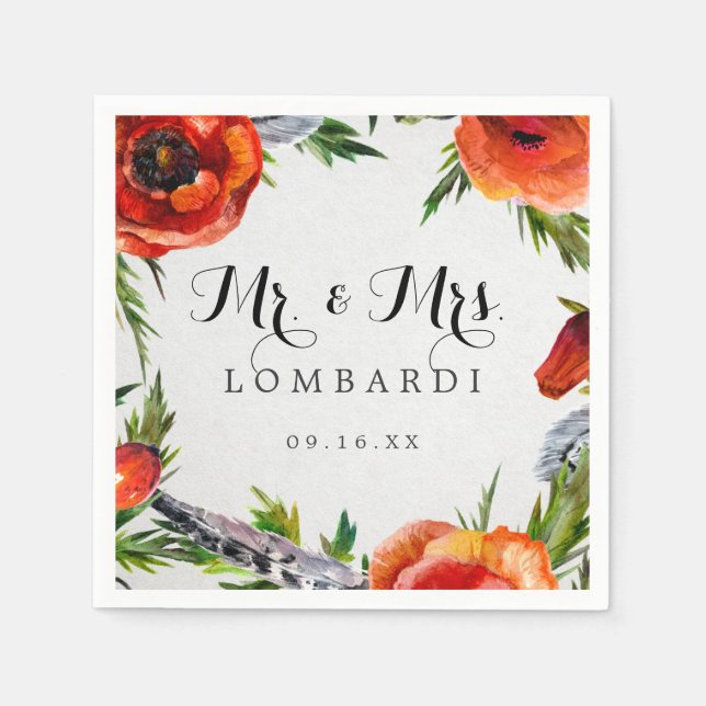 Red Poppies Personalized Wedding Paper Napkin (Front)