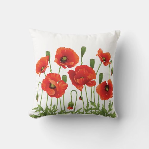Red Poppies Pillow Ukrainian Design