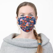 Red Poppies & Pink & Blue Floral Botanical Pattern Adult Cloth Face Mask (Worn)