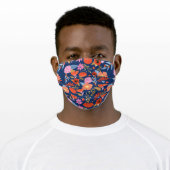Red Poppies & Pink & Blue Floral Botanical Pattern Adult Cloth Face Mask (Worn)