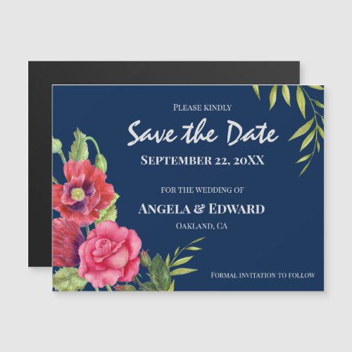 Red Poppies Pink Rose Wedding Save The Date