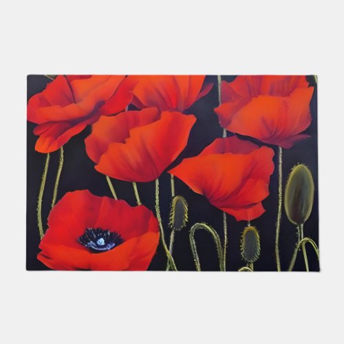 Red Poppies Plants Art  Doormat
