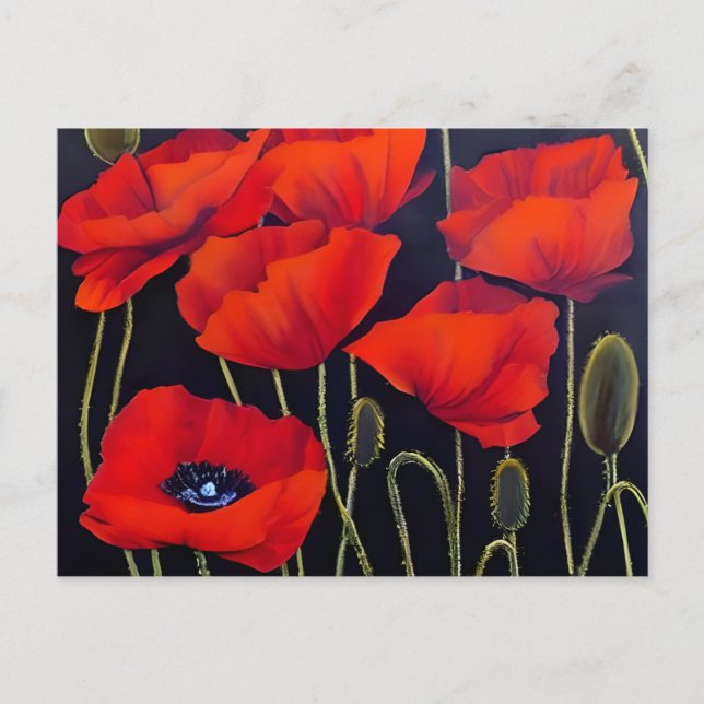 Red Poppies Plants Art Postcard (Front)