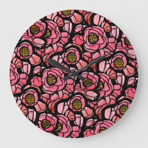 Red Poppies Poppy art Flower design pattern Large Clock